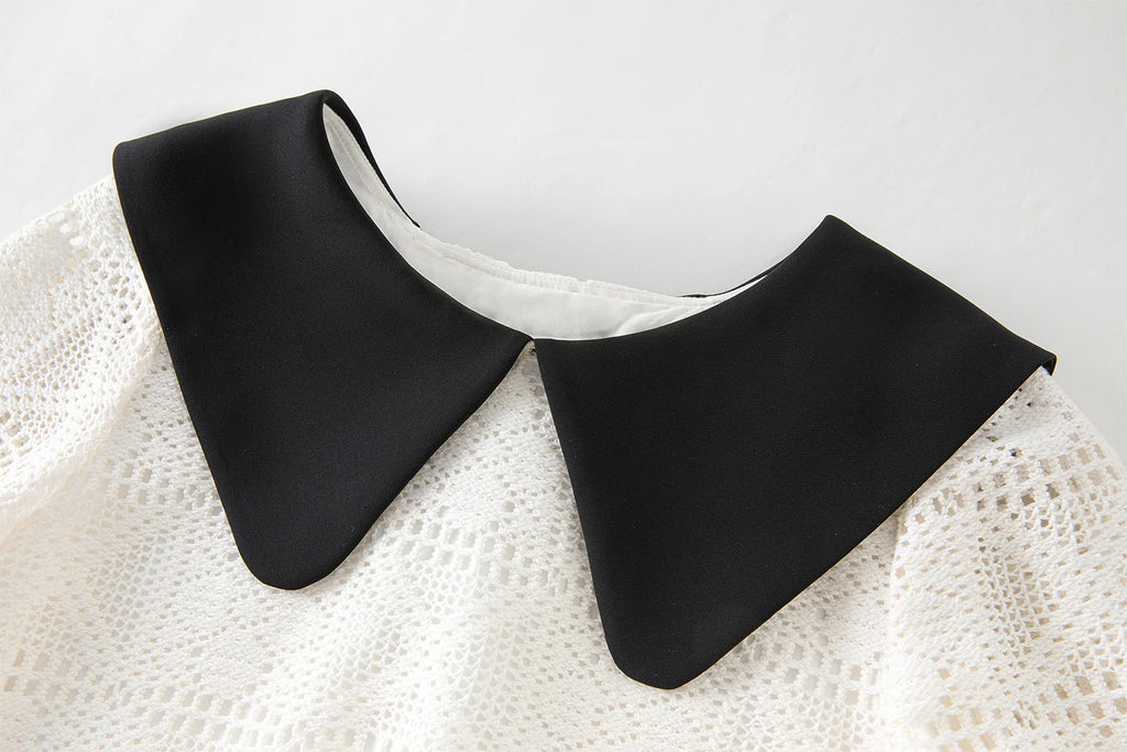 FSLE Age-reducing Contrast Color Doll Collar Lace Dress Female 2025 Summer New Korean Version A-line