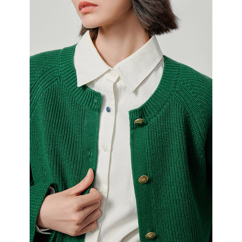 TOYOUTH Women Knitwear Cardigan 2024 Spring O neck Button Closed Solid Color Casual Red Sweater Tops As Gift