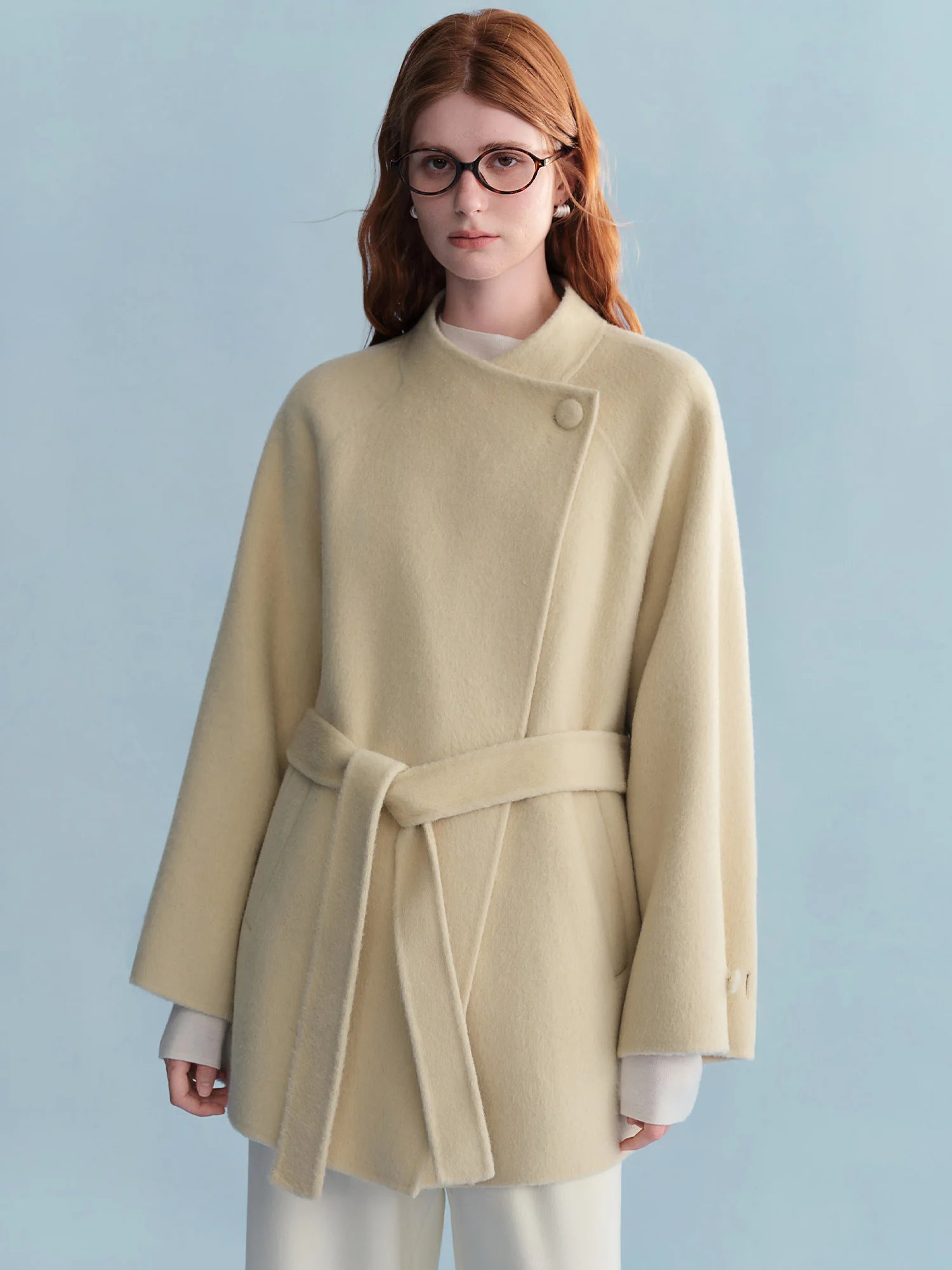 Winter 2025 Women's Short Alpaca Blend Coat - Double Faced Wool Blend Tweed Jacket with Stand Collar Casual Elegance