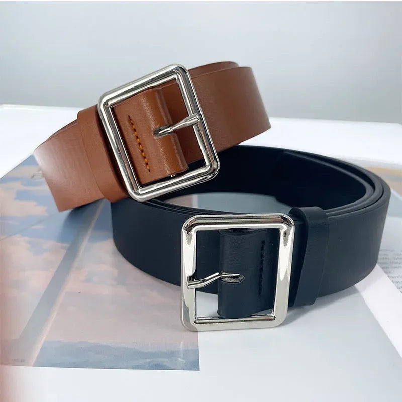 2023 PU Leather Belt For Women Square Buckle Pin Buckle Jeans Black Belt Chic Luxury Brand Ladies Y2k Belt Female Waistband