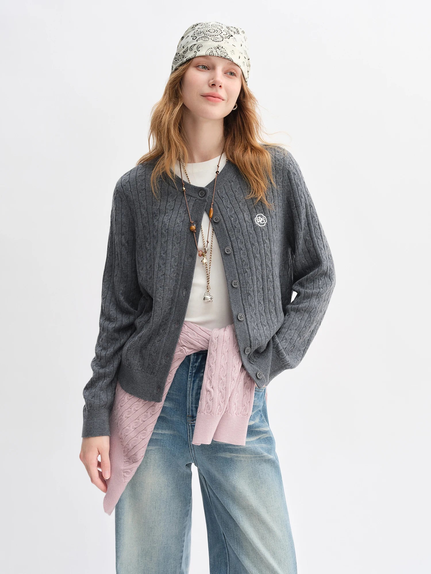 DUSHU 2025 Women's Cable Knit Cardigan - Cloud Knit Multi-Color Boho Chic Lightweight Office Casual Fall Layering Staple