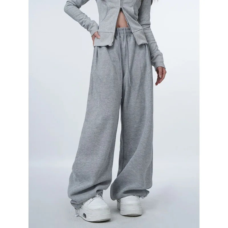 Deeptown Oversized Grey Women Sweatpants Korean Fashion Jogging Basic Straight Baggy Sport Pants Casual Trousers Summer Hip Hop