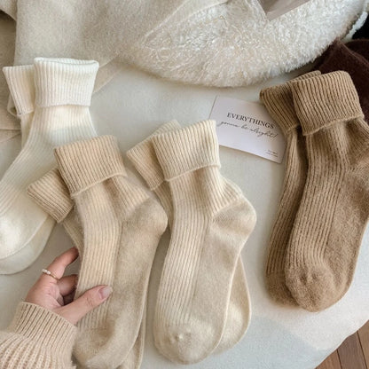 Women Wool Socks Warm Winter Thick Cashmere Fuzzy Casual Solid Color Comfortable Home Sock Soft Long Thermal High Quality