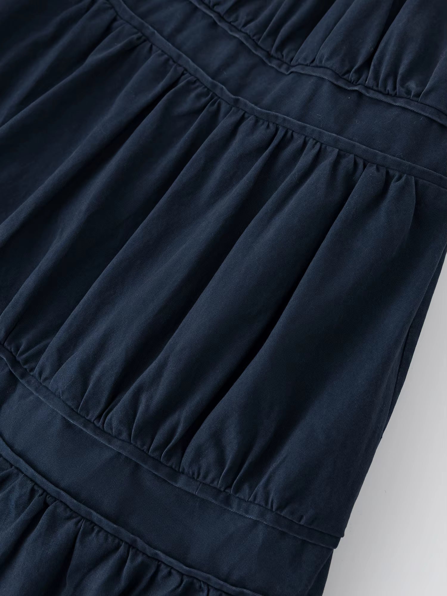 Washed Blue Patchwork Pleated Half Skirt Women's Winter 2025 New Arrival Drawstring Oversized Skirt 100% Cotton Skirts