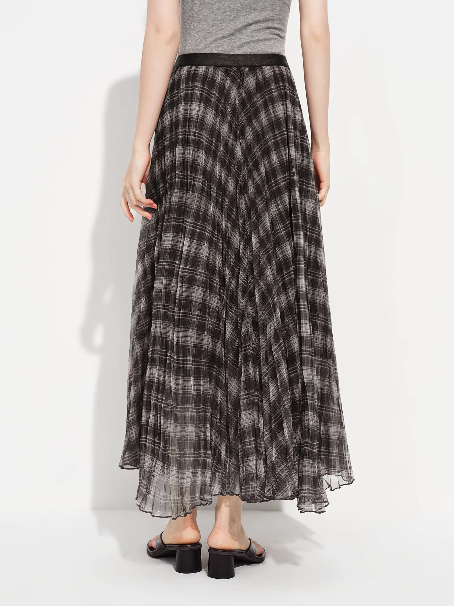 Retro Plaid Mesh A-line Skirt for Women New Spring Style for 2026 Flowing Draped Skirt Ankle-length Streetwear Citywalk Ins