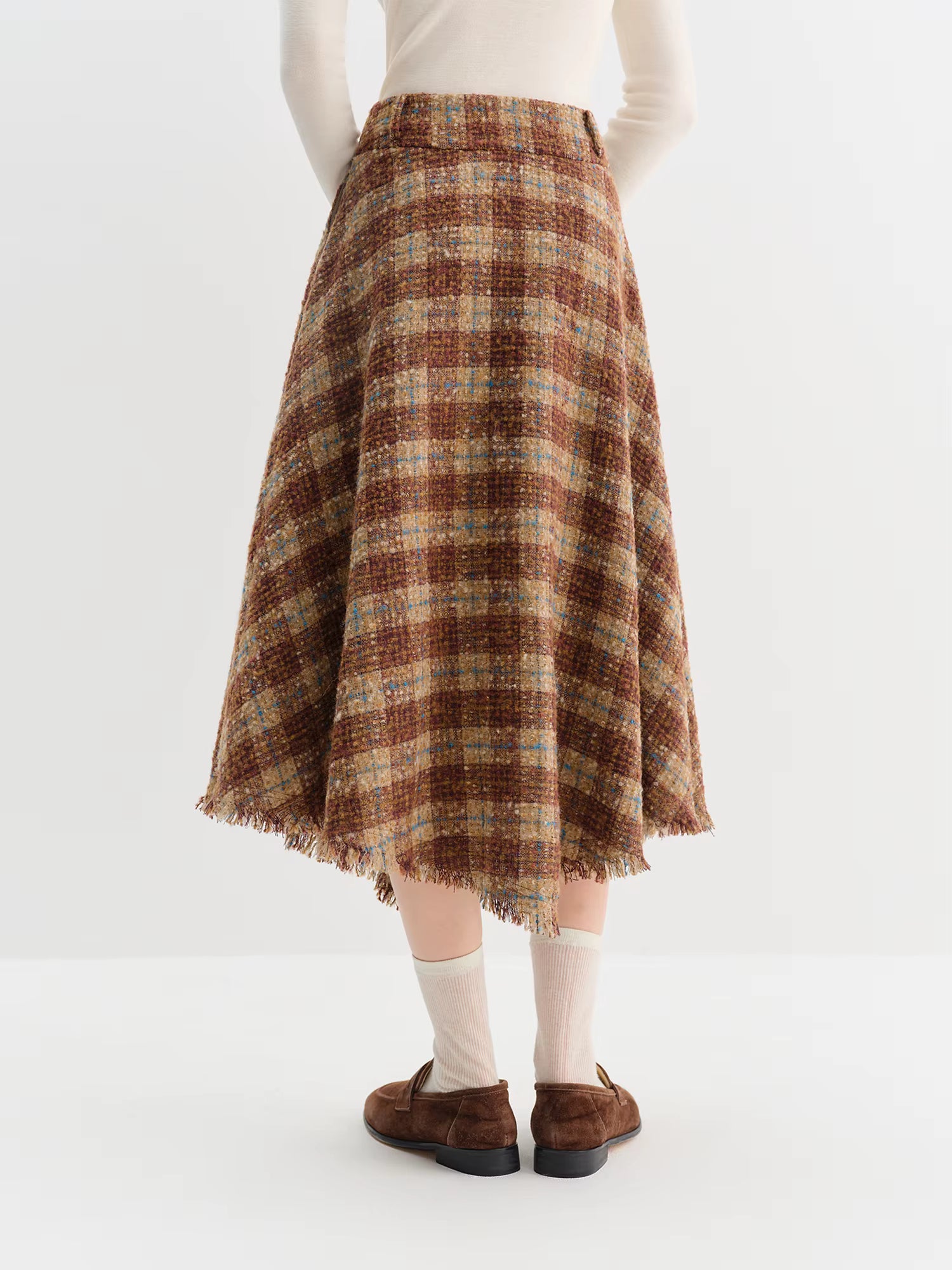 Elegant Women's Winter 2025 Retro Plaid Asymmetrical Hem A-line Skirt - Wide Waistband Slimming Design Elegance Skirts