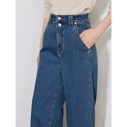 TOYOUTH Women Denim Jeans 2024 Autumn Winter New High Street Wide Leg Stright High Waist Trousers Pants