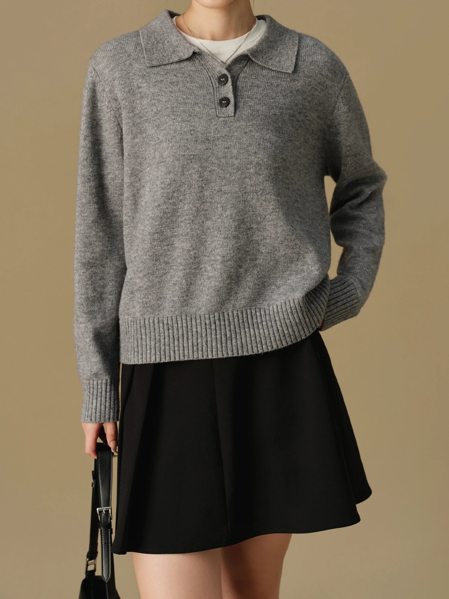 DUSHU Women's College Style Knitted Sweater Women's 2024 Winter New Slimming Grey Sweater Casual Loose 24DS84223