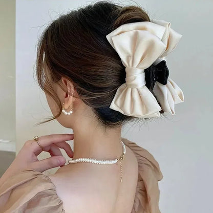 Elegant Women Bow Hair Claw Clips Double-sided Large Satin Shark Hair Claw Solid Bowknot Hairpins Barrettes Hair Accessories