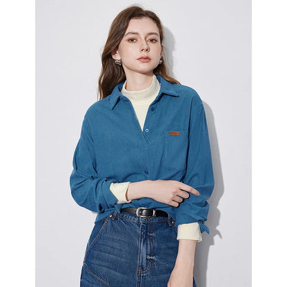 TOYOUTH Women Corduroy Shirt 2024 Winter Long Sleeve Half High Collar Loose Blouse Fashion Warm All Match Four Colors Tops