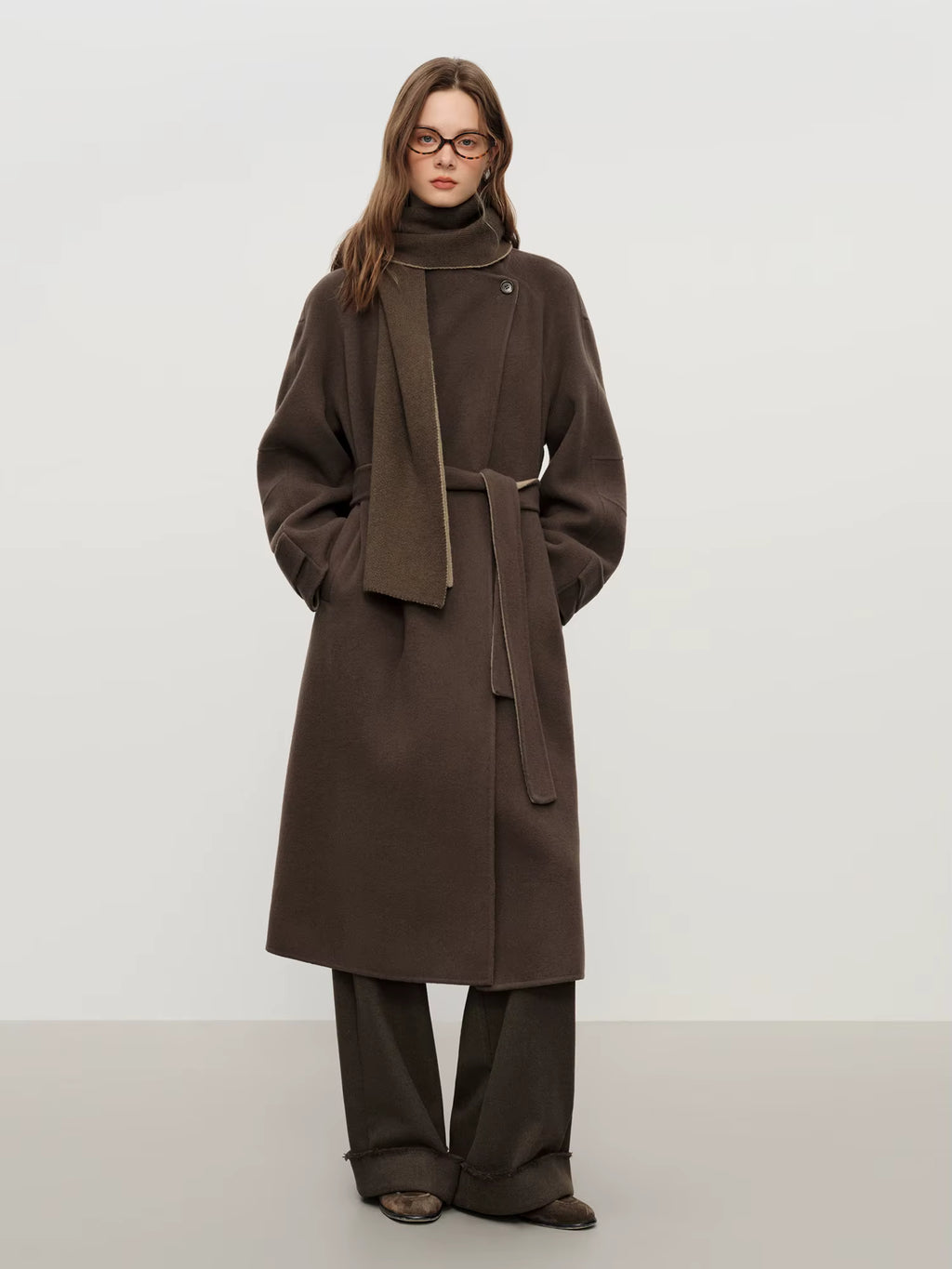 【Premium Series】 Stylish Luxury Cashmere Overcoat & Cozy Women's Scarf Double-Faced Tweed Outerwear for 2025 Winter