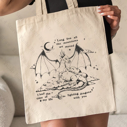 Swiftie Merch Midnight Album Tote Bag Women Canvas Bags Trend Taylor Version Shopping Bags Dragon Pattern Shoulder Bag Wholesale