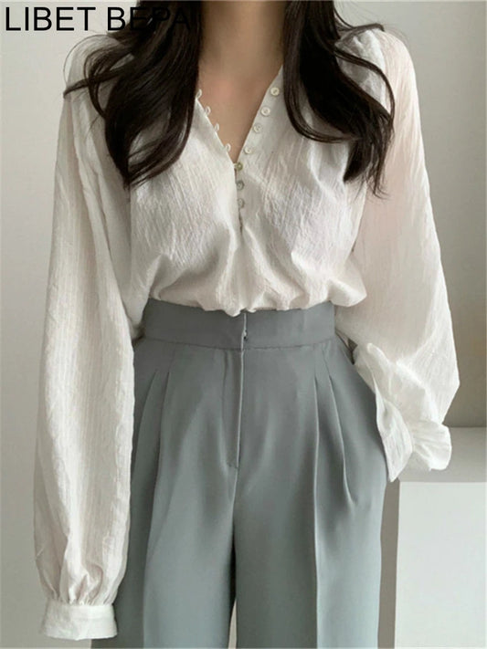 BL3198 New 2024 Elegant Vintage Office Lady Oversized Fashionable Korean Style Wild Spring Summer Women's Blouses Shirts Tops