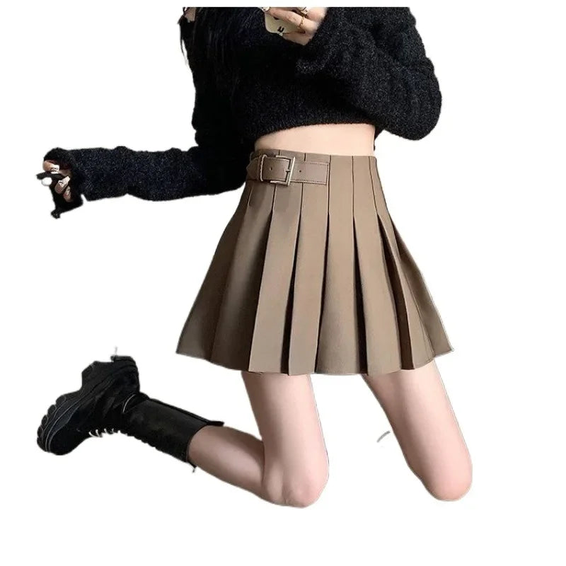 New 2024 Women's Autumn/winter High-waisted Mini Dress Khaki Spicy Girl Skirt Jk Hundred Pleats A- line Skirt