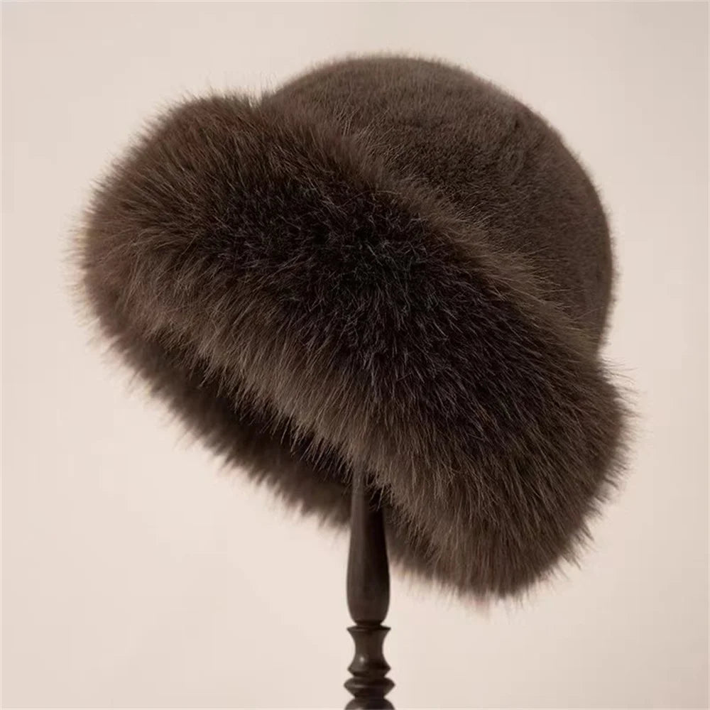 Korean Fashion Hat Women's Winter New Thick Warm Imitation Fur Simple Fisherman's Hat Imitation Mink Fur Ladies Mongolia Cap