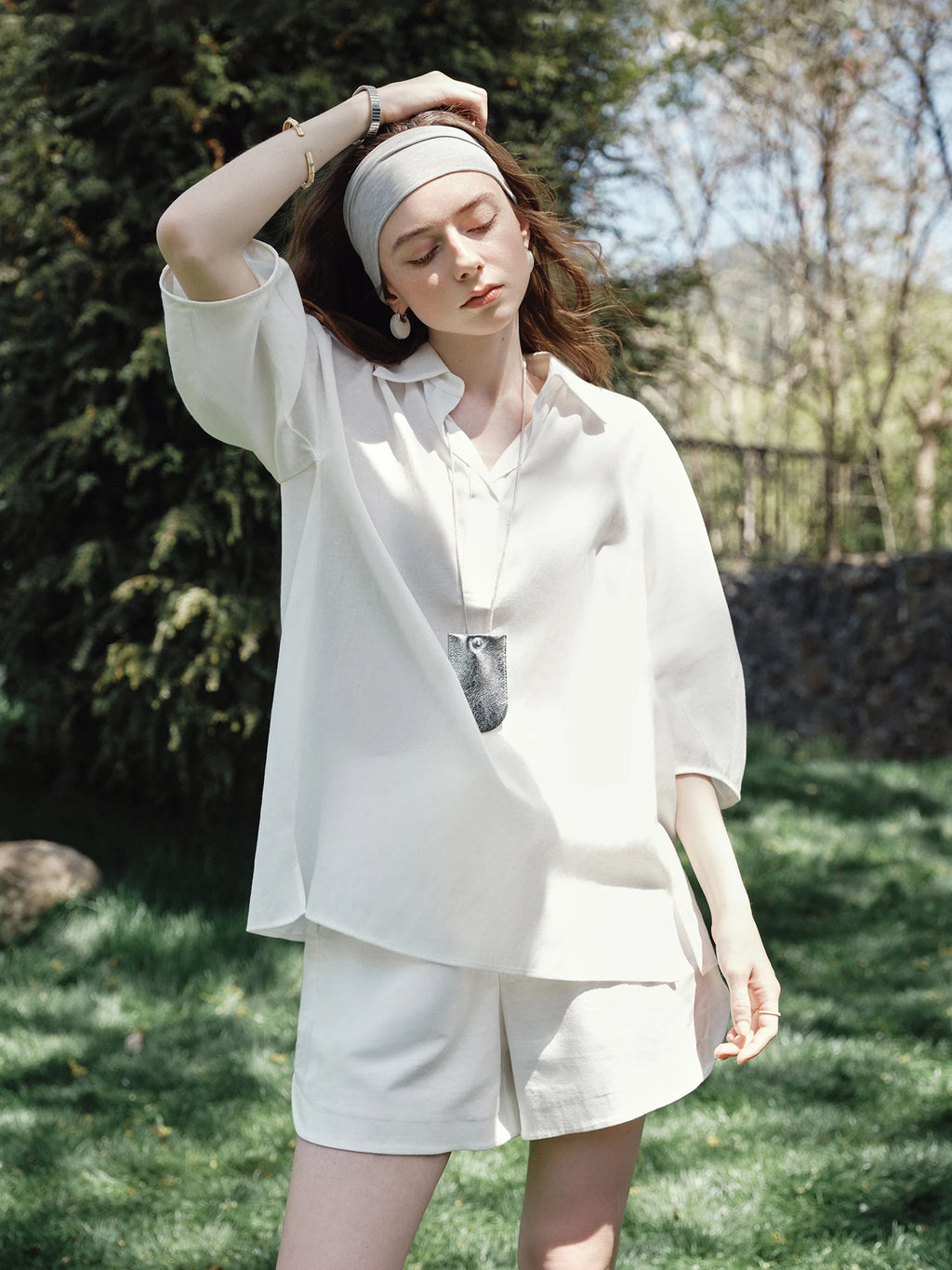 FSLE Linen Lazy Shirt Women 2025 Summer New Korean Version Pullover Loose Three-quarter Sleeve Shirt