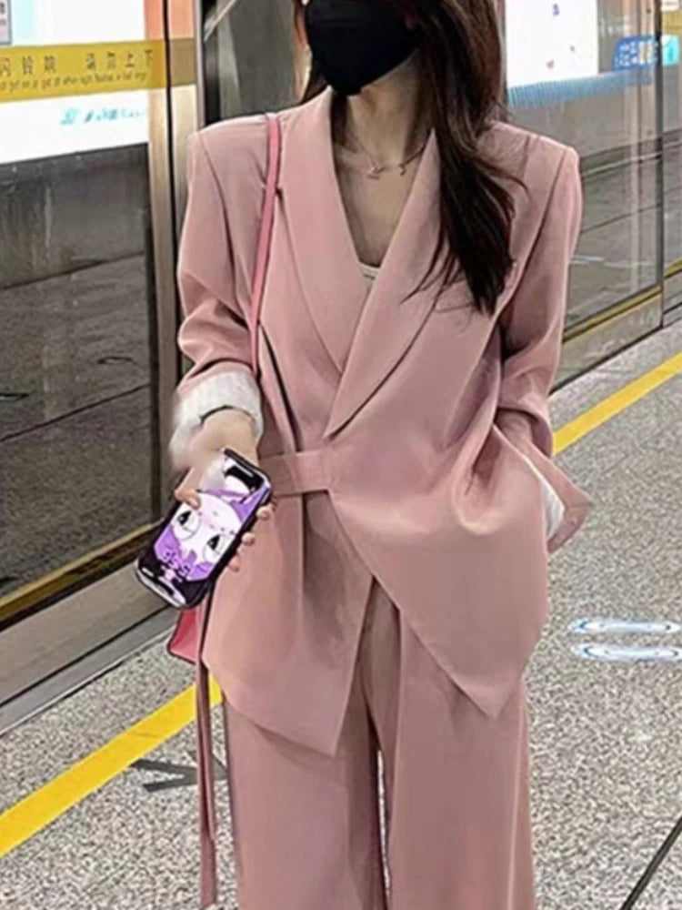 Korean Suit Set Women Version Temperament Professional Set Loose Relaxed British Style Suit Two Piece Set New Woman Clother