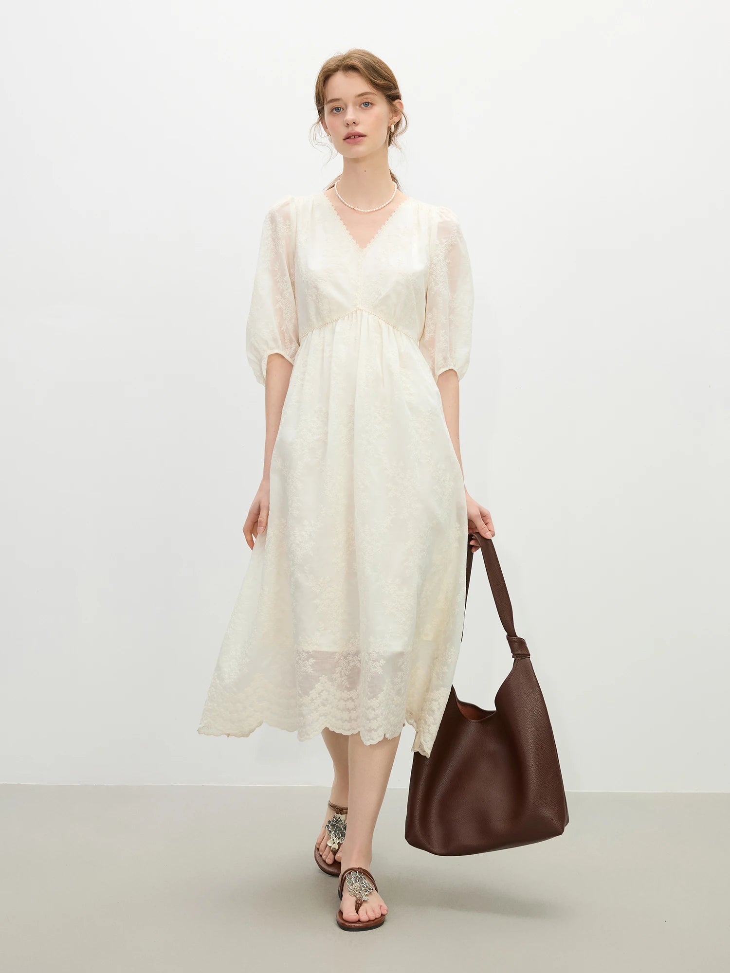 FSLE French Jacquard Lace Maxi Dress 2025 Summer Waist-Defining Sheer Tulle Elegant Beach to Gala Formal Wear