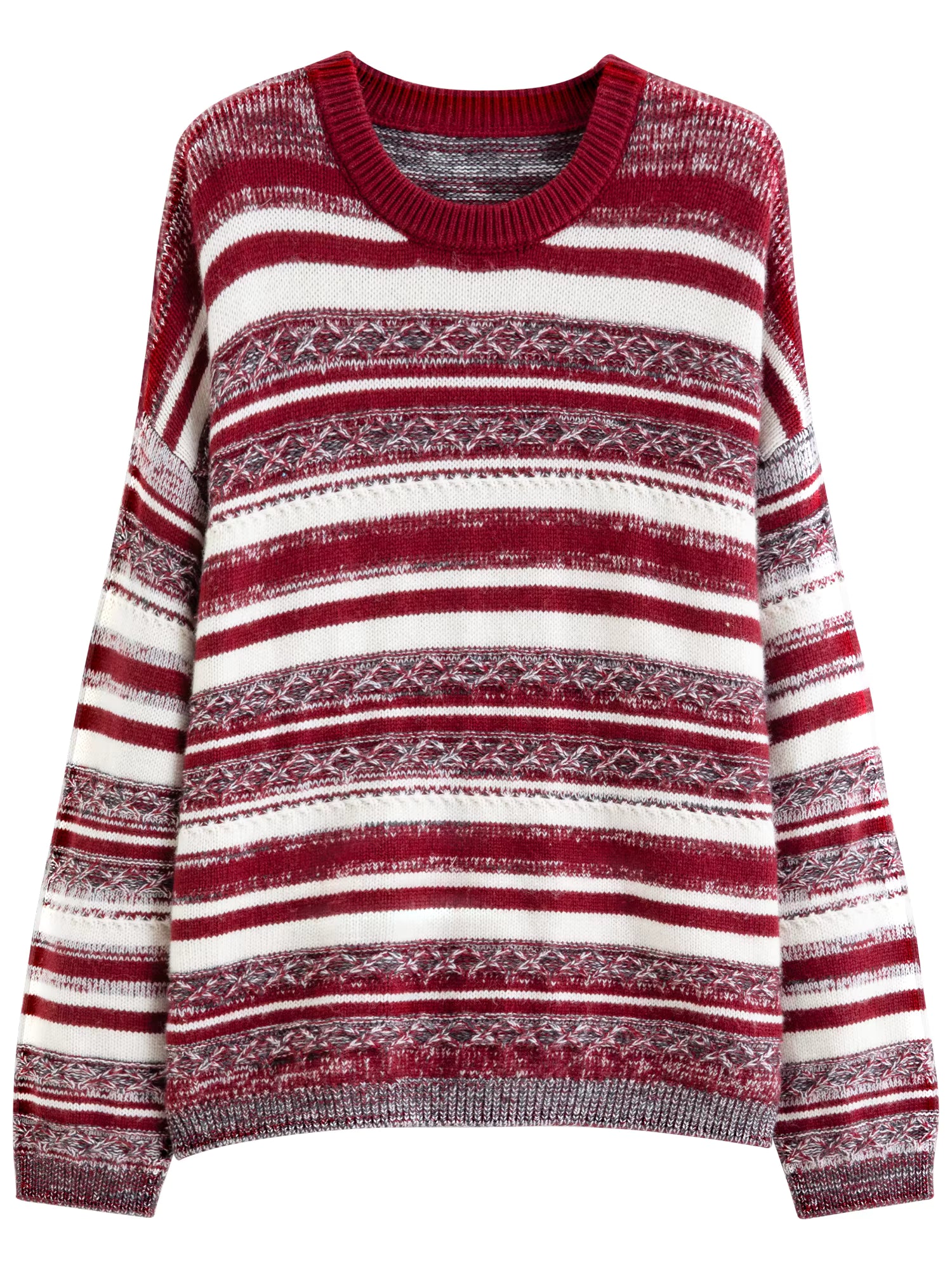 Christmas Sweater Autumn Winter Women Vintage Red Striped Knit Sweater Christmas New Year Cozy Pullover Retro Oversize Top