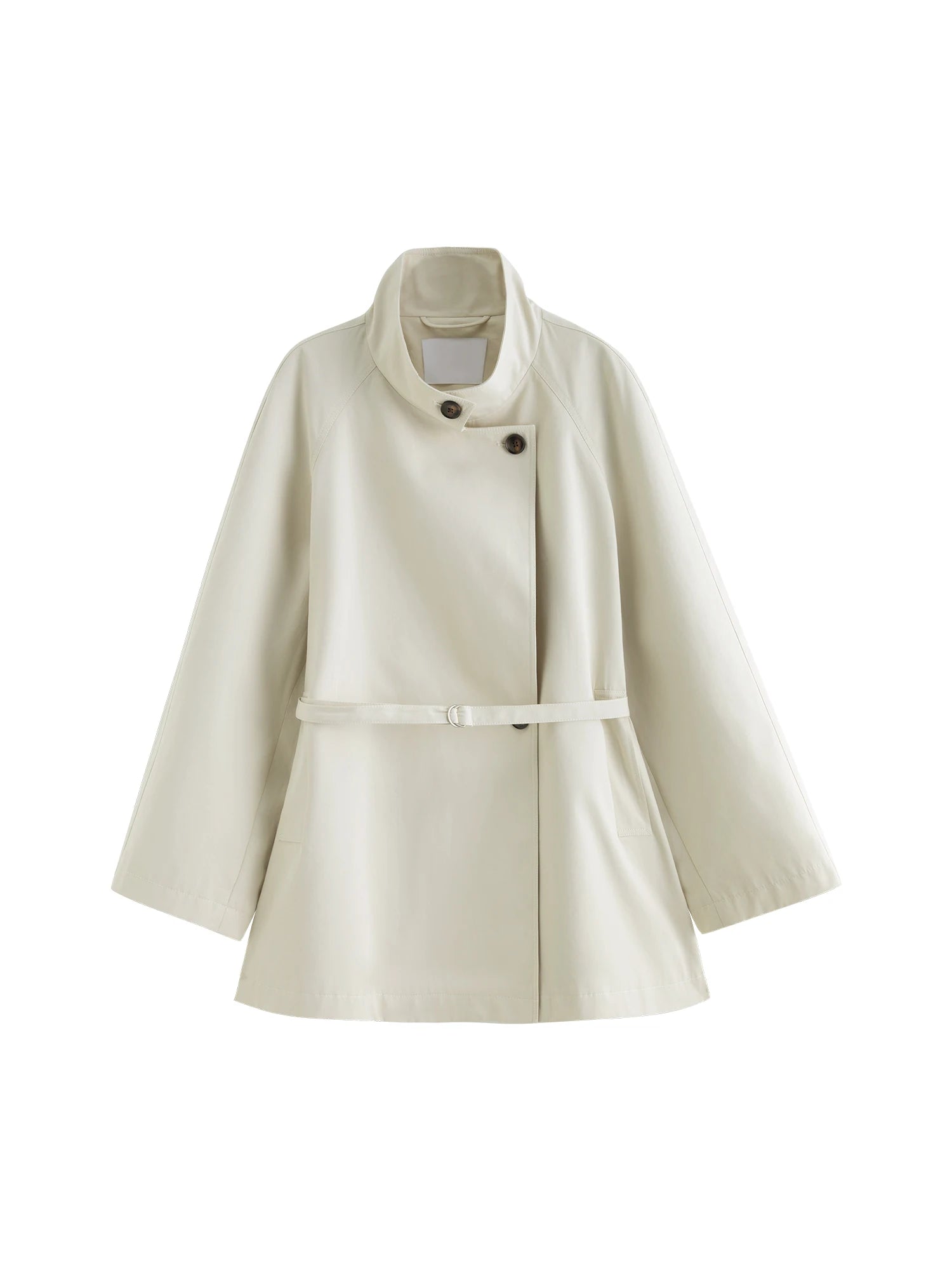 ZIQIAO Korean Style Stand Collar Short Trench Jacket for Women 2025 Autumn New Arrival Casual Chic Long Coat