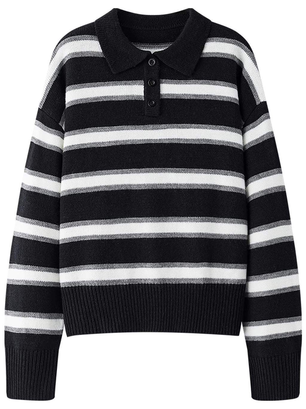 Casual Contrast Color Striped Turn Down Collar Sweater Women Loose 2025 Winter New Retro Sweater Soft Cozy Homewear