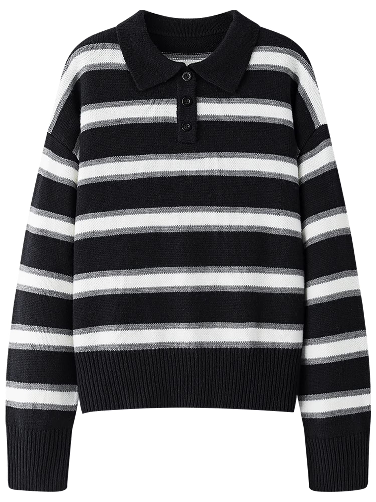 Casual Contrast Color Striped Turn Down Collar Sweater Women Loose 2025 Winter New Retro Sweater Soft Cozy Homewear