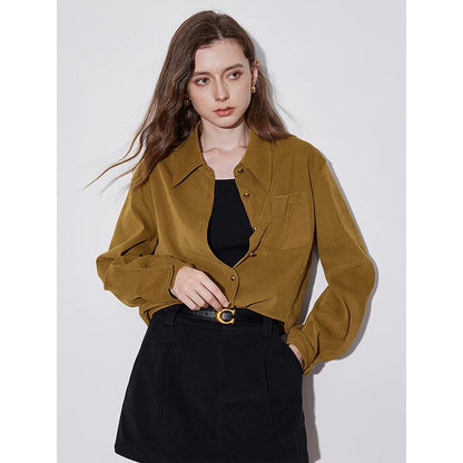 TOYOUTH Women Blouse Shirt 2024 Autumn Winter New Ankora Red Corduroy Turn Down Collar Single Breasted Button Outfit Tops