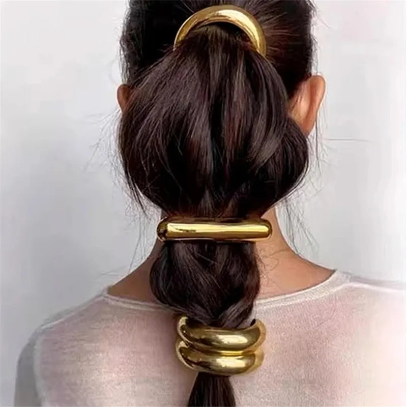 XIALUOKE Metal Smooth Elastic Hair Loop HairBands for Women Girl Unique Hair Pin Ropes Jewelry Hair Accessories Gifts