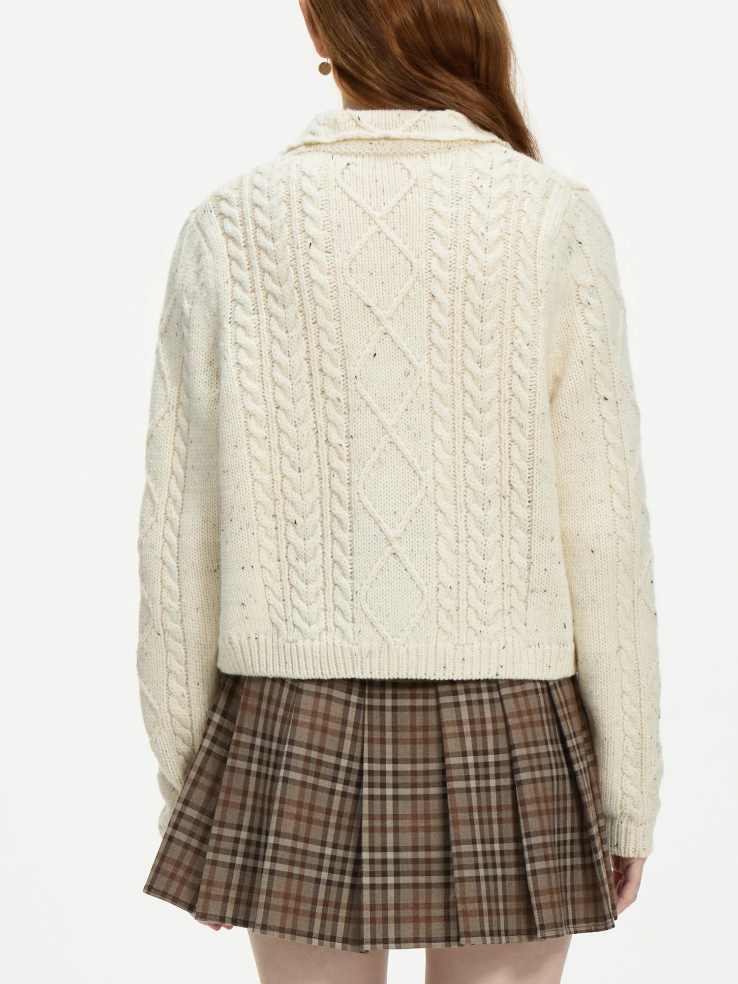 FSLE Office Lady Retro Twisted Flower College Style Knitted Cardigan Coat for Women 2024 New Wool Colored Dot Yarn 24FS14260