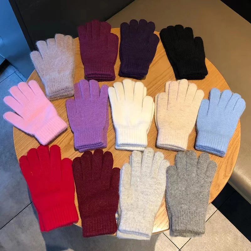 New Women Winter Keep Warm Plus Cashmere Solid High Elasticity Soft Knitted Gloves Cute Lovely Multicolor Windproof Mittens