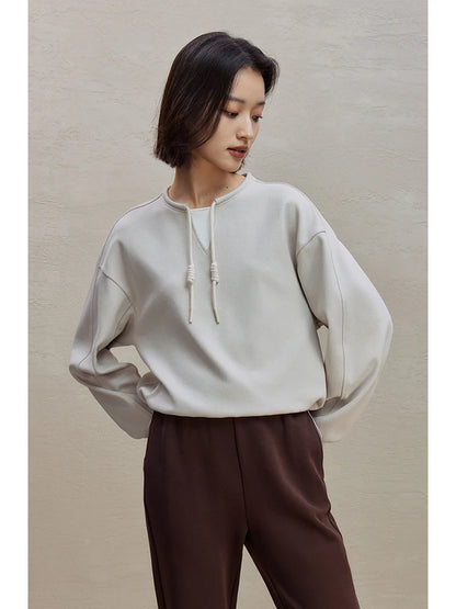 ZIQIAO All-match Style Simple Loose Round Neck Cotton Sweatshirt for Women Autumn and Winter 2023 New Short Top Pullover Female