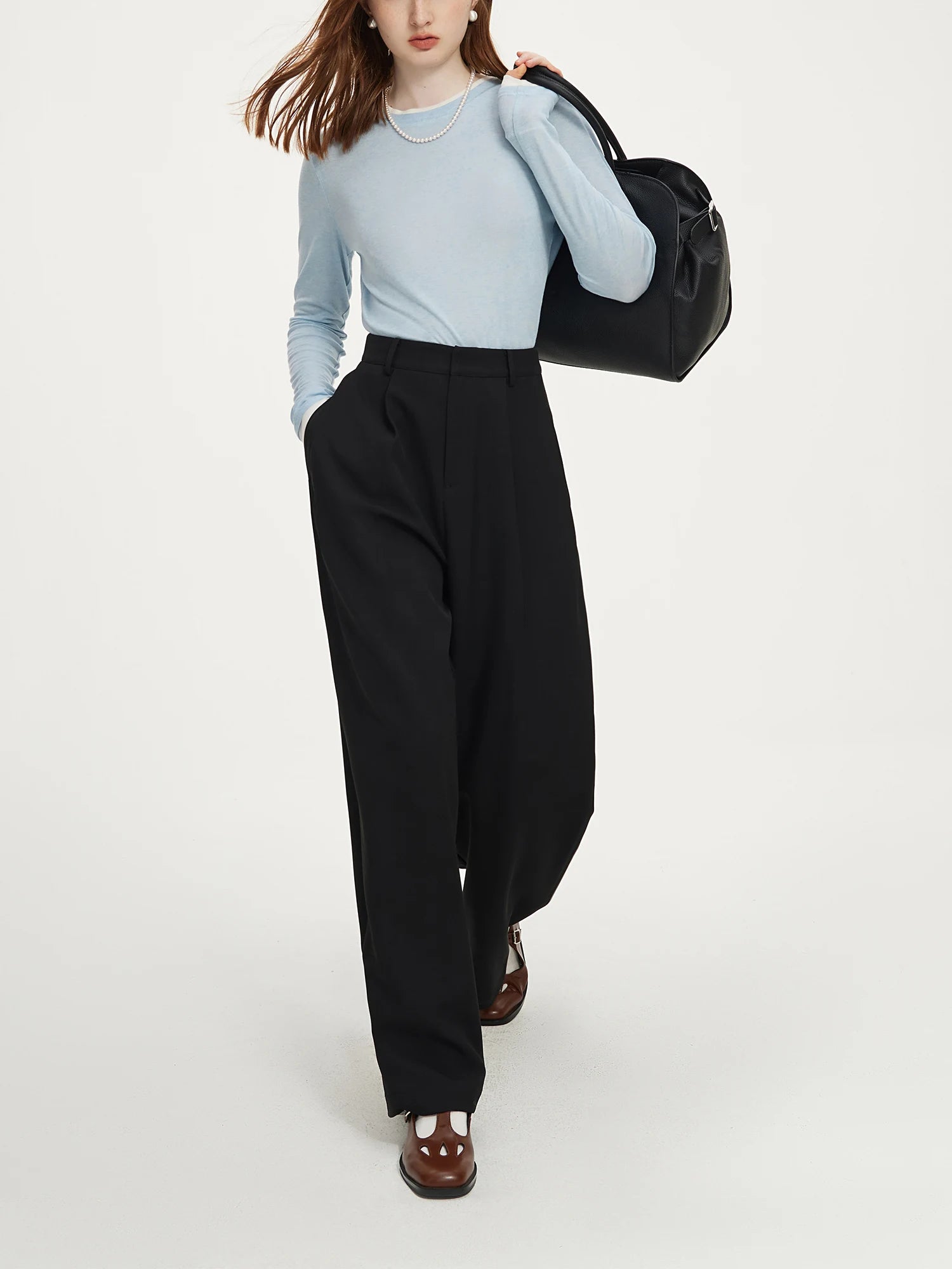 FSLE【2 Colors】Women Comuuter Full Length Suit Pants High Waist Black All-Match Twill Long Trousers Autumn Pant 24FS13182