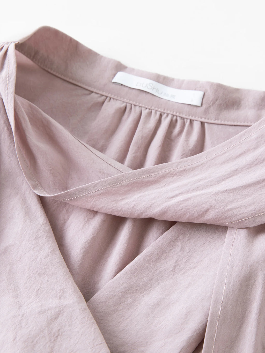 DUSHU Autumn 2025 Women's Drop Shoulder Top - Moonlight-inspired Ribbon Trim Lyocell Blend Elegant Loose Fit Casual Blouse