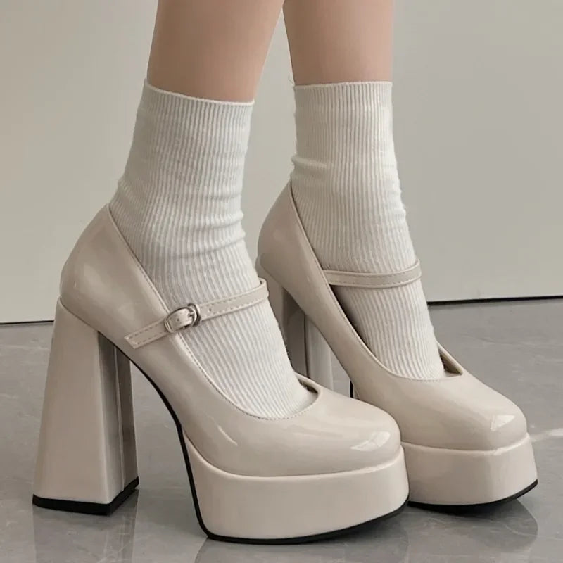 Autumn Women's High Heels Lolita Mary Jane Thick Sole Party High Heels Women's Sandals Patent Leather Pumps Women's Shoes 2024