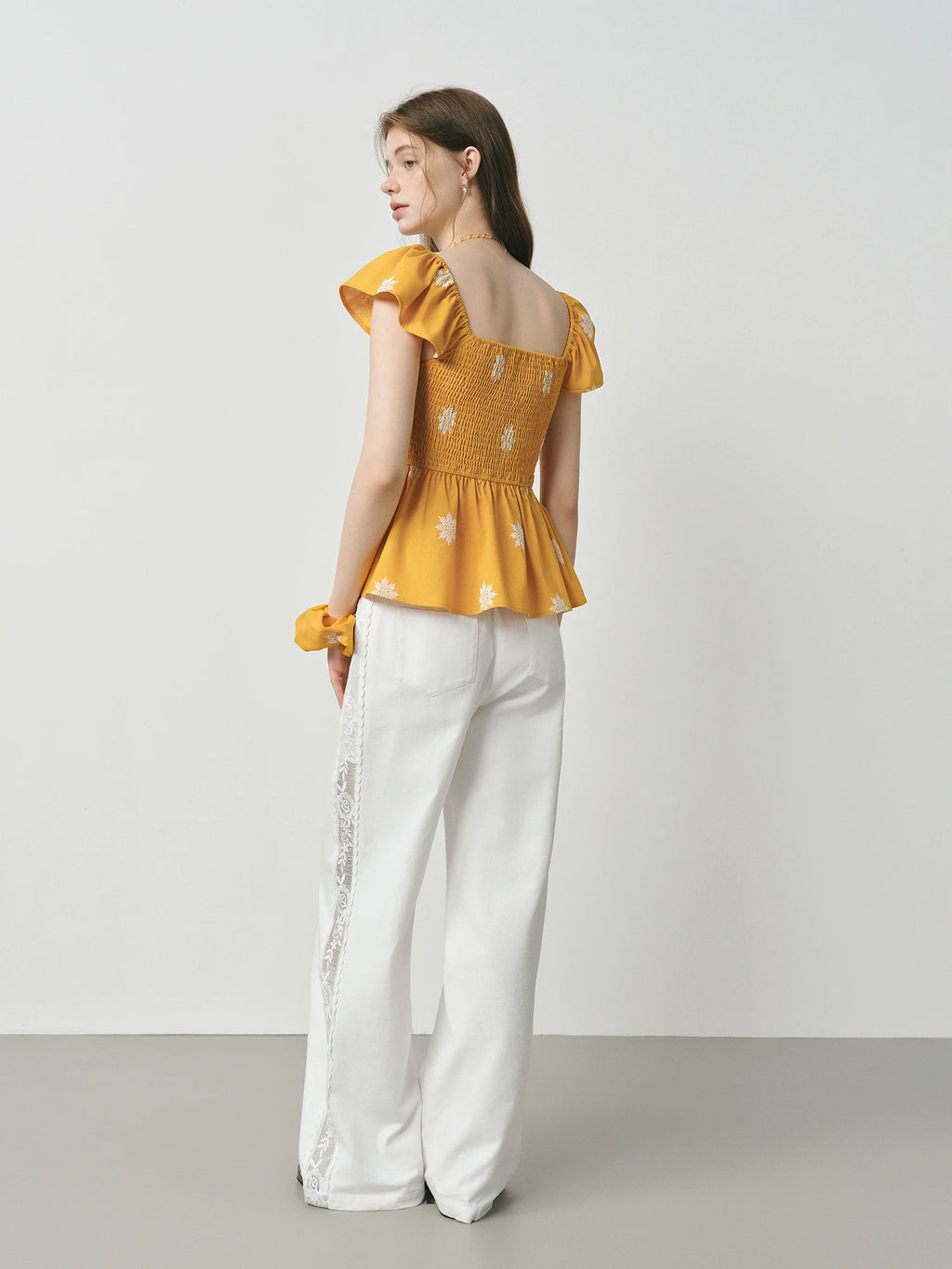 FSLE Vacation Linen Shirt Women's Flutter Sleeve French Style 2025 Summer Square Neck Top Coquette Y2K Trendy Blouse