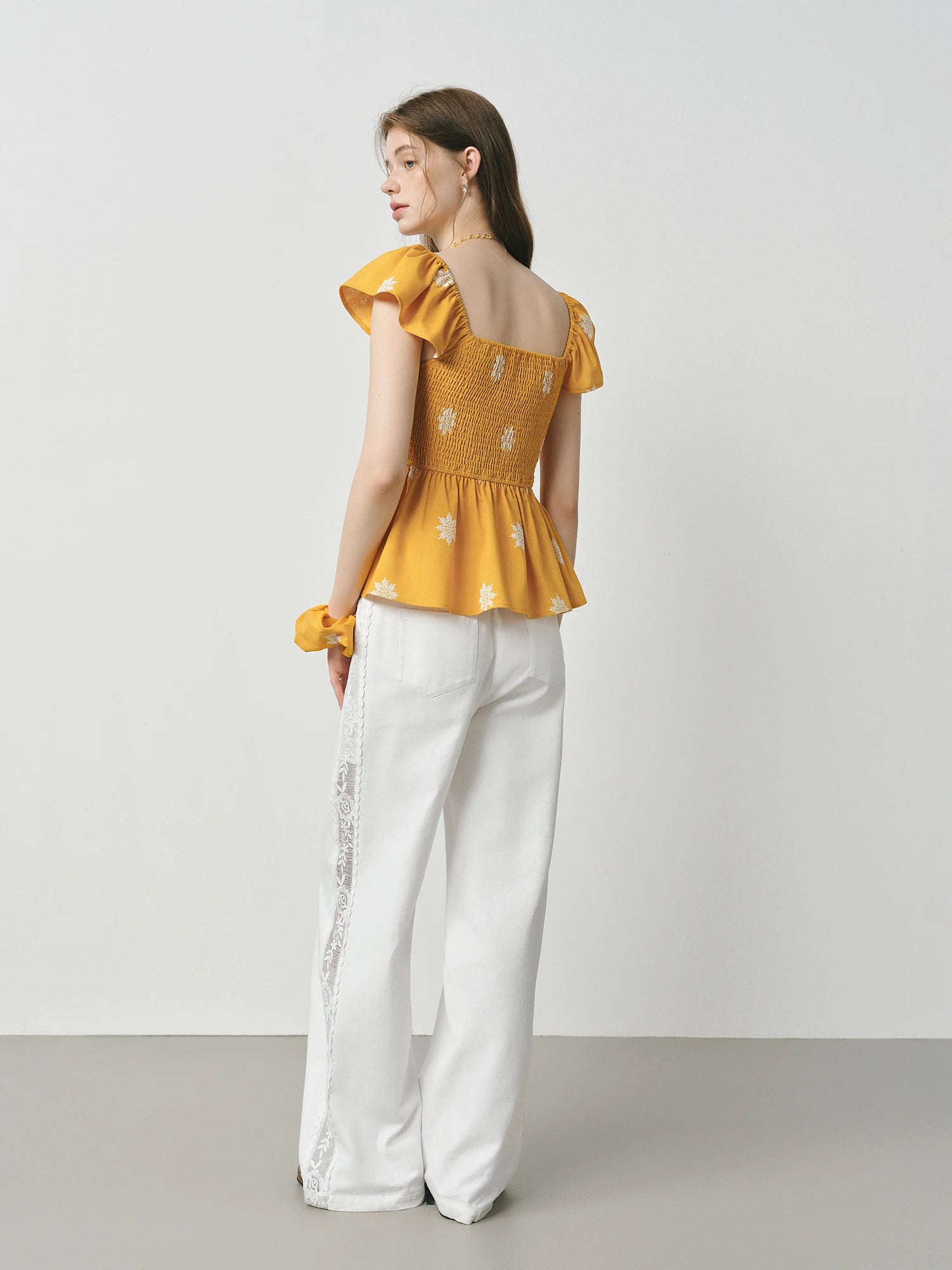 FSLE Vacation Linen Shirt Women's Flutter Sleeve French Style 2025 Summer Square Neck Top Coquette Y2K Trendy Blouse
