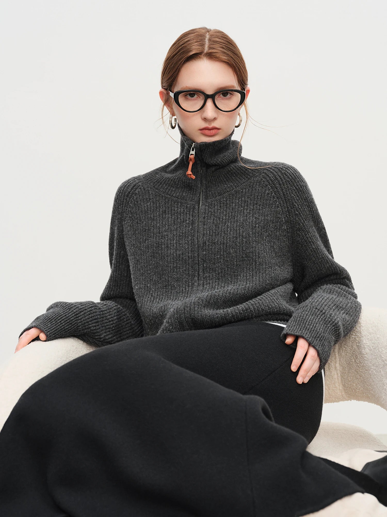 FSLE Women Relaxed Fit Oversized Wool Blend Knit Cardigan Coat Fall Winter 2025 New Style Zipper Front Outerwear Top for Casual