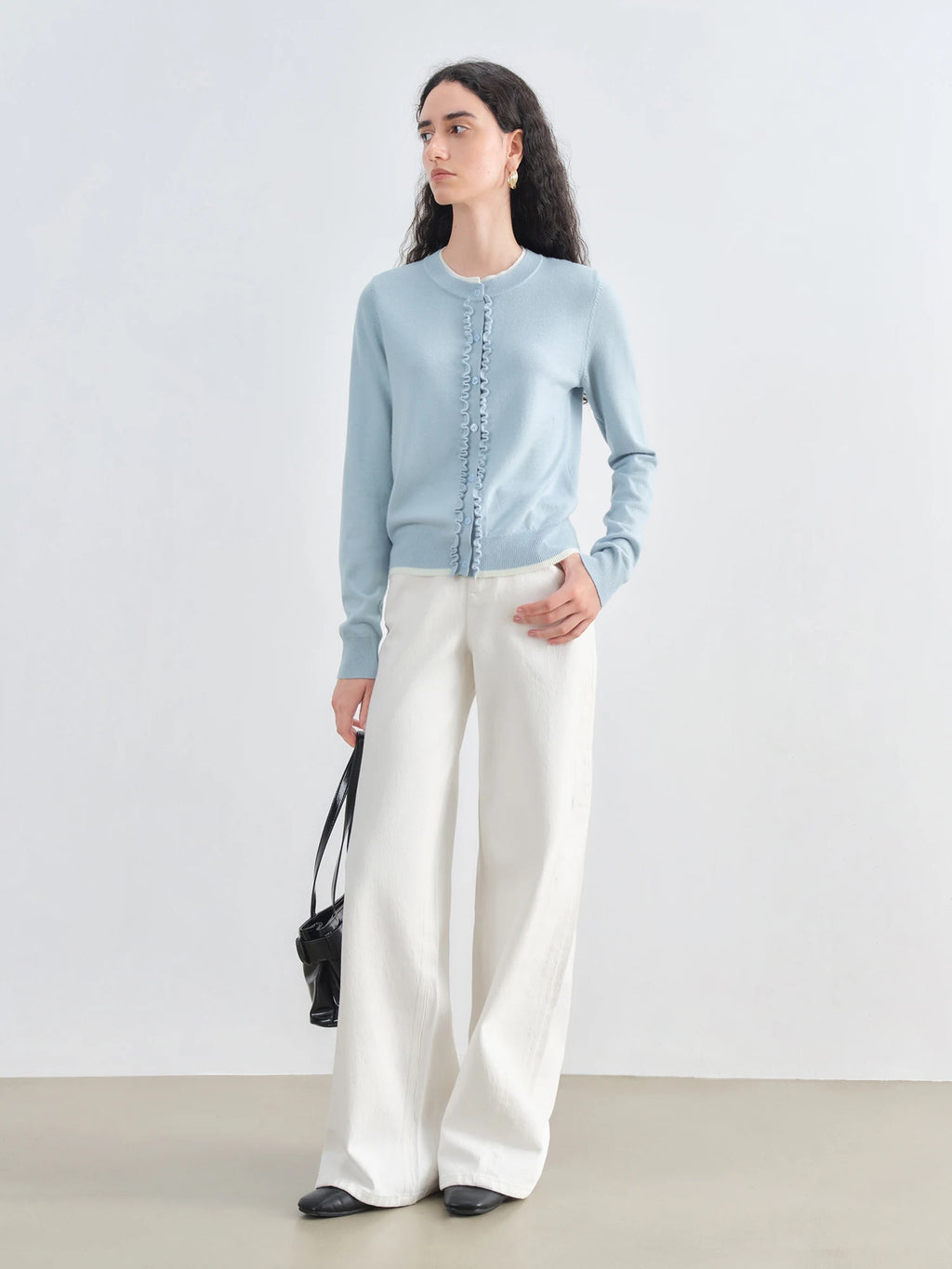 ZIQIAO Autumn 2025 Women's Structured Shoulder Knit Cardigan - Round Neck Layered Illusion Fit Textured Open Front Casual Top