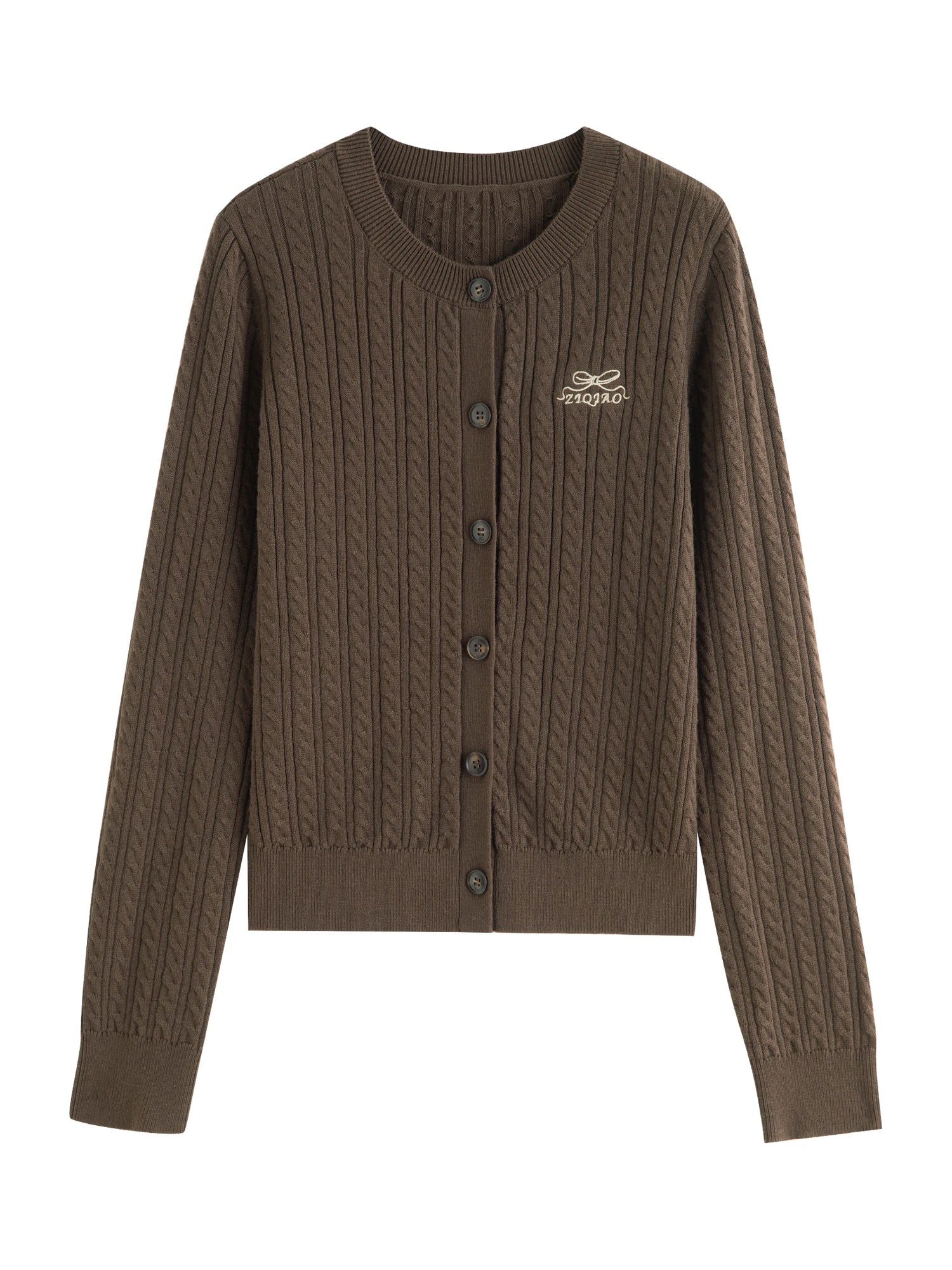 ZIQIAO Petite Women Retro Brown MIU-Style Round Neck Knit Open Cardigan 2025 Autumn New Style Layerable Knit Sweater