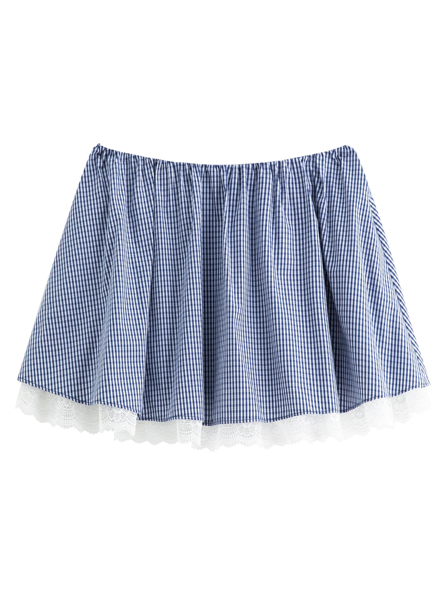 FSLE Blue Plaid Shirt Skirt Set For Women 2025 Autumn New Arrival Long-sleeved Lace Chic Blouse Y2K Skirt