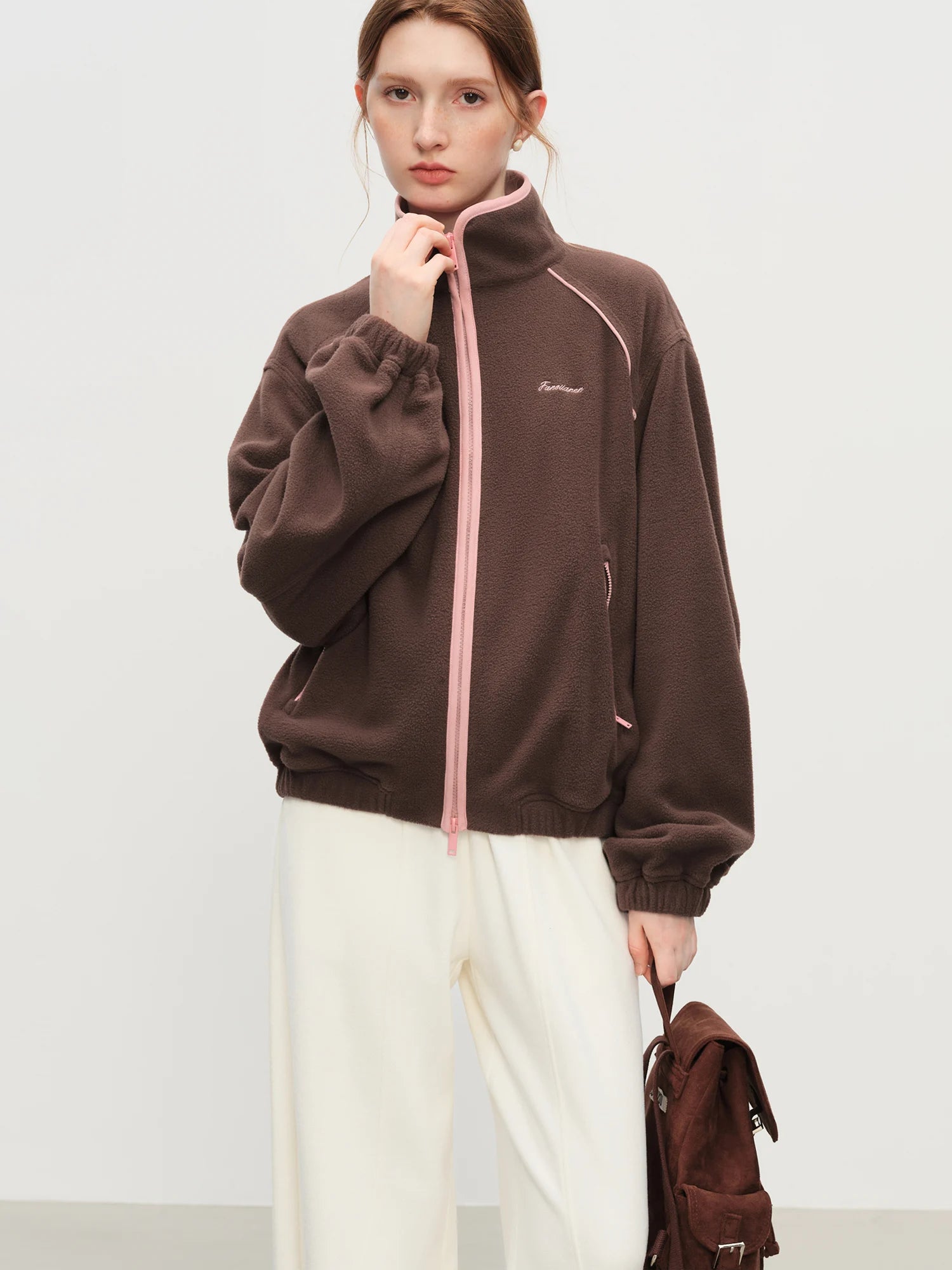 FSLE Stand Collar Raglan Casual Style Jacket for Women 2025 Autumn New Contrast Color Windproof Short Jacket All-match