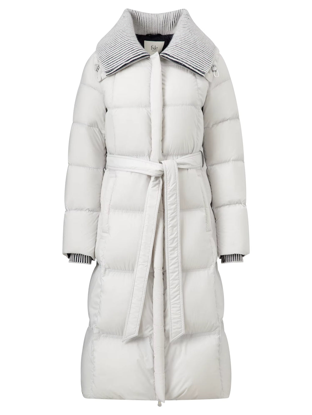 Knit Turned Collar Long Down Jacket for Women with Contrast Patchwork Structured Shoulder Design Winter 2025 New Arrival