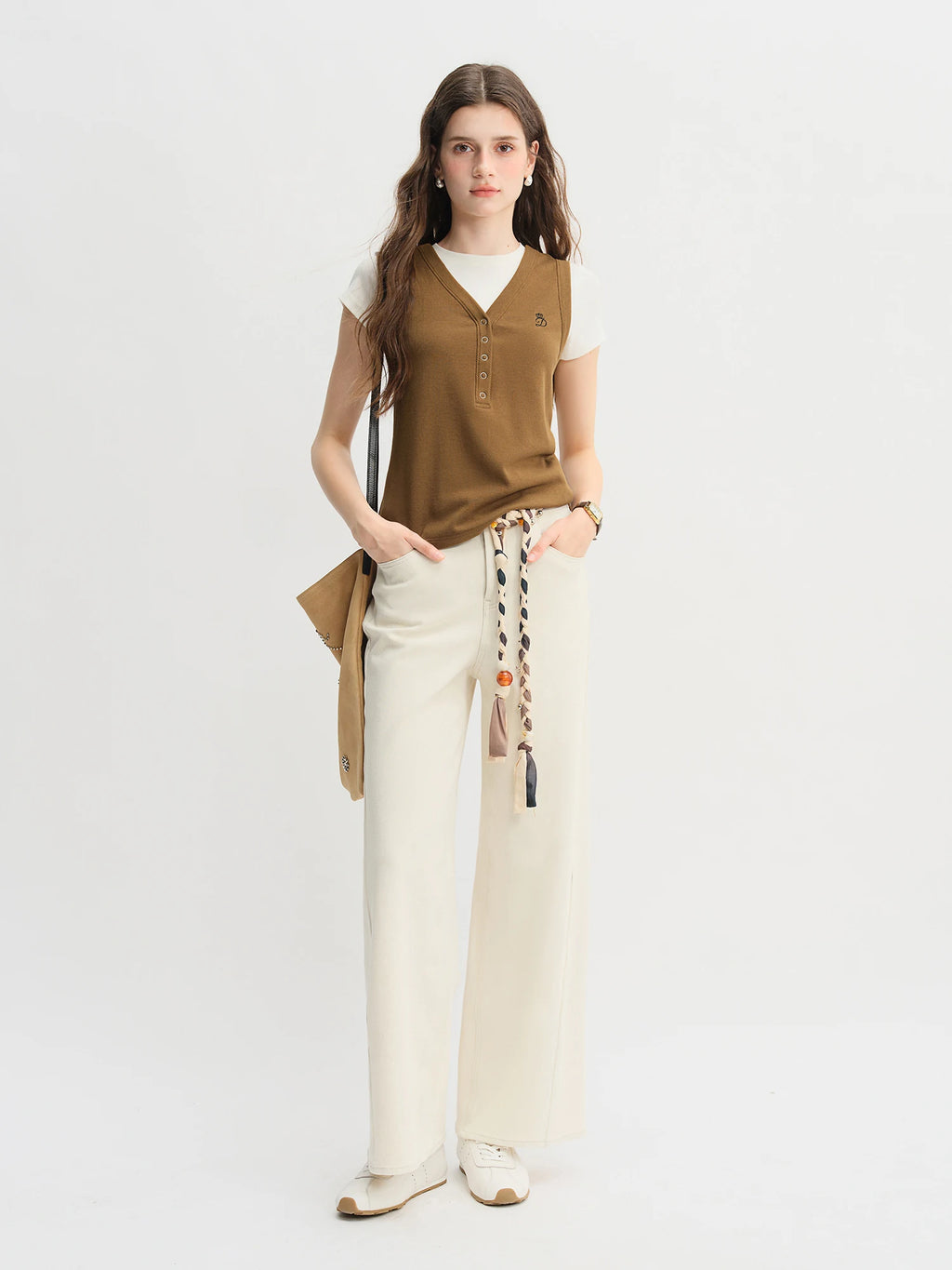 DUSHU Autumn 2025 Women's High Waist Jeans - Stretch White Straight Leg Pants Office Casual Versatile Long Trousers