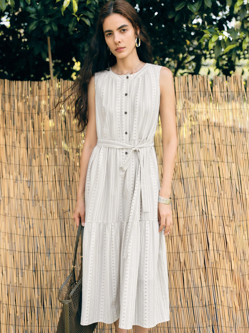 ZIQIAO Petite Boho Style Resort Sleeveless Dress - Women 2025 Summer New Arrival O Neck Slimming Waist-cinching A-line