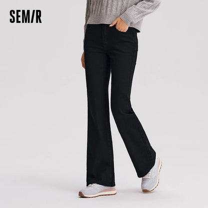 Semir Jeans Women High-Waist Flared Trousers Long Legs 2024 New Winter Fleece Floor-Sweeping Trousers