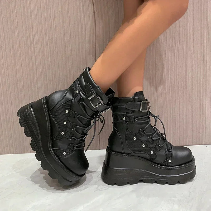 Women's Boots 2024 Autumn Women Ankle Boots Platform Wedges High Heels Short Boots New Fashion Design Zip Cosplay Shoes of Women
