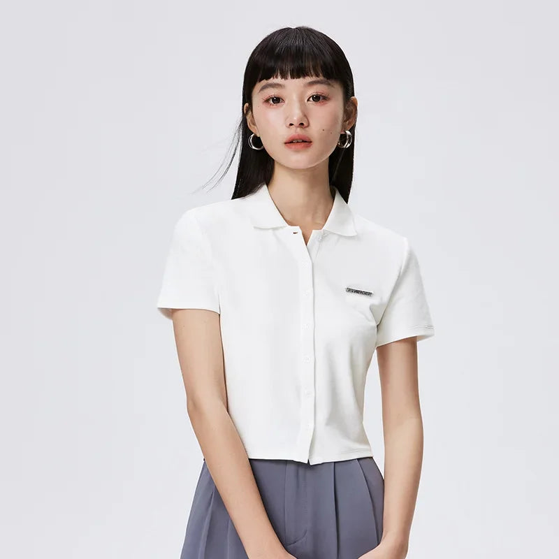 Semir Polo Shirt Women 2024 Summer New Short Length Letter Texture Clothing Fashionable Summer Ladies Slim Fit Cardigan Simple