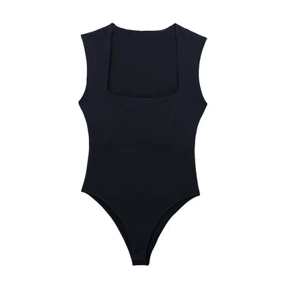 TRAF 2024 Black Woman Body Square Neck Sleeveless Bodysuit Women Blue White Sexy Tight Bodysuit Lingerie Bodycon Summer Tops