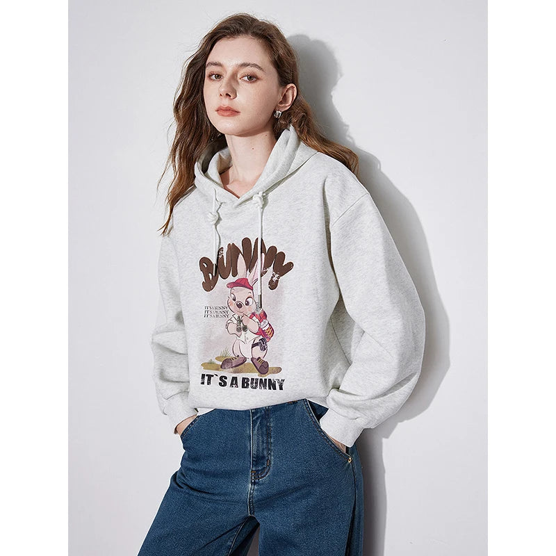 TOYOUTH Women Hoodies Sweatshirt 2024 Autumn Winter New Rabbit Printed hooded Slim Fit Casual Pullover Tops