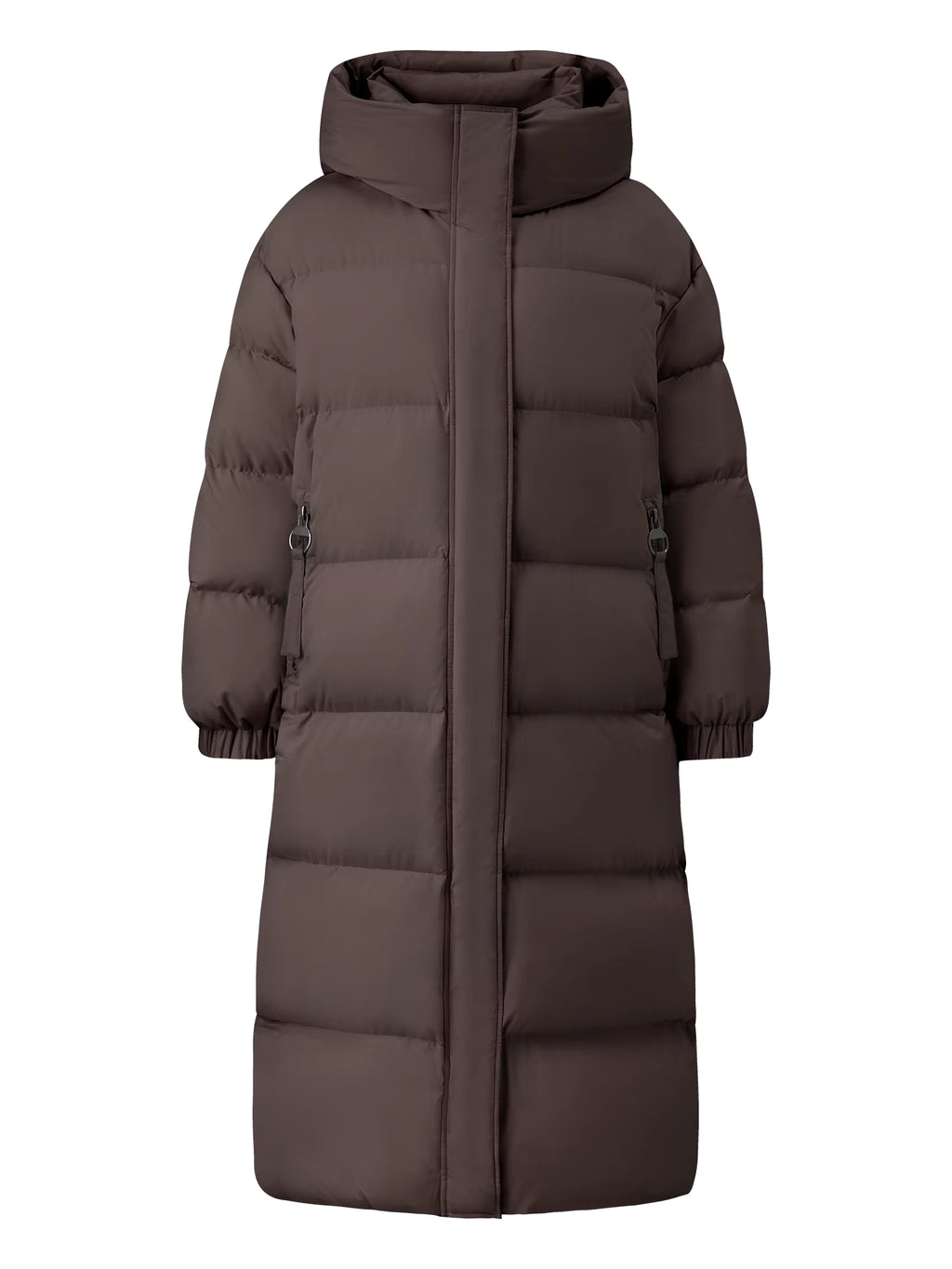 2025 Winter Women's Long Down Coat Stand Collar Hood Straight Cut Thermal Puffer Warm Windproof Outerwear for Cold Weather